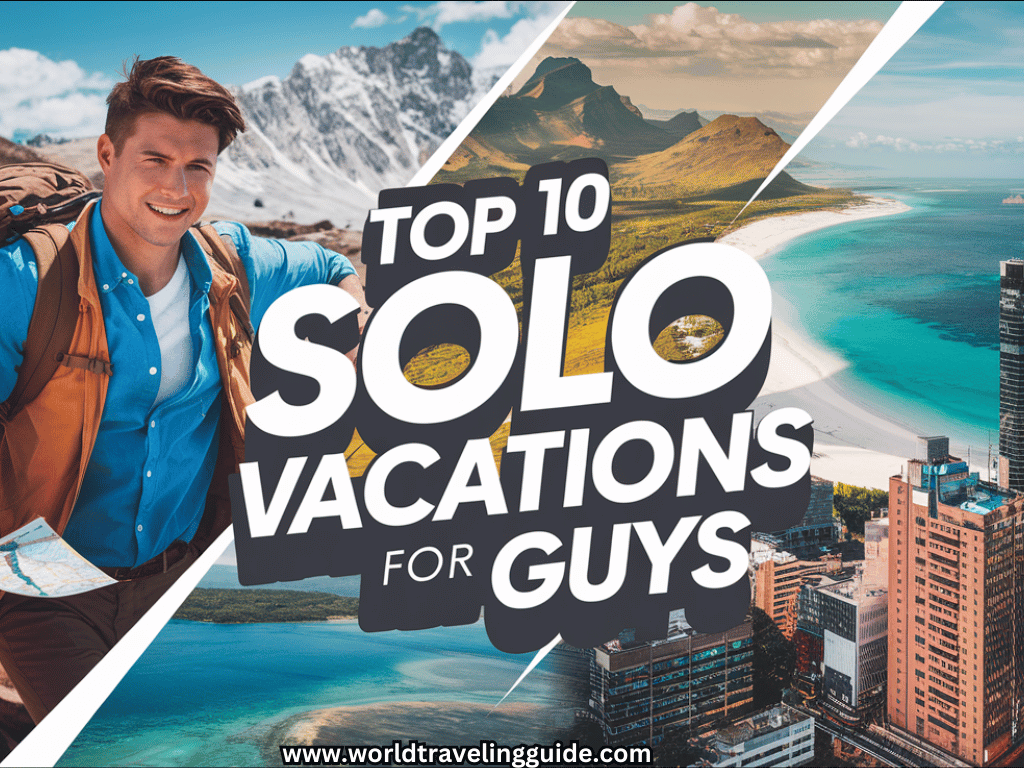 "Solo male traveler exploring a vibrant city landscape, representing the freedom and adventure of solo travel."
