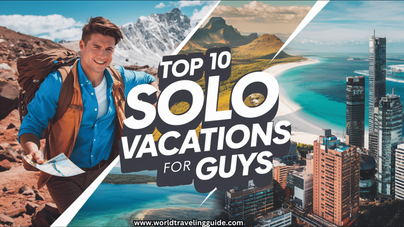 "Solo male traveler exploring a vibrant city landscape, representing the freedom and adventure of solo travel."